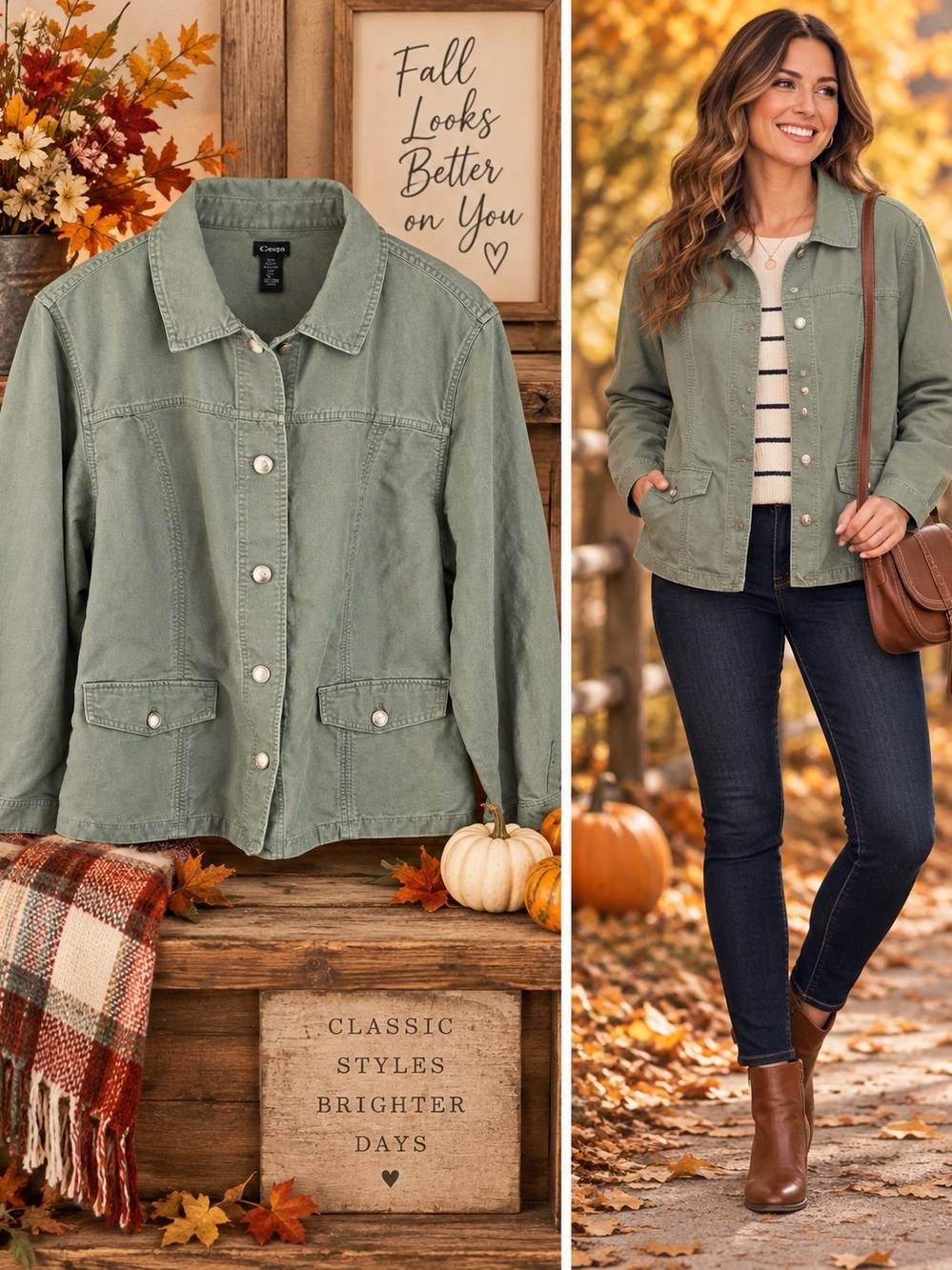 Olive Sage Green Linen Cotton Blend Utility Jacket Plus Size 3X 22W-24